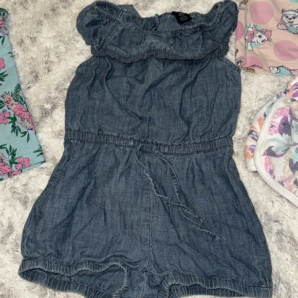 3T girls, summer MEXX Denim Skirt denim Romper, paw, patrol shirt, ROXY shorts - Picture 4 of 16
